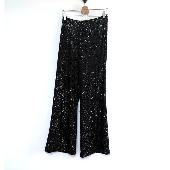 TRUTH by Republic jet black noir fully sequin embellished bootcut trouser pants - Picture 2 of 11